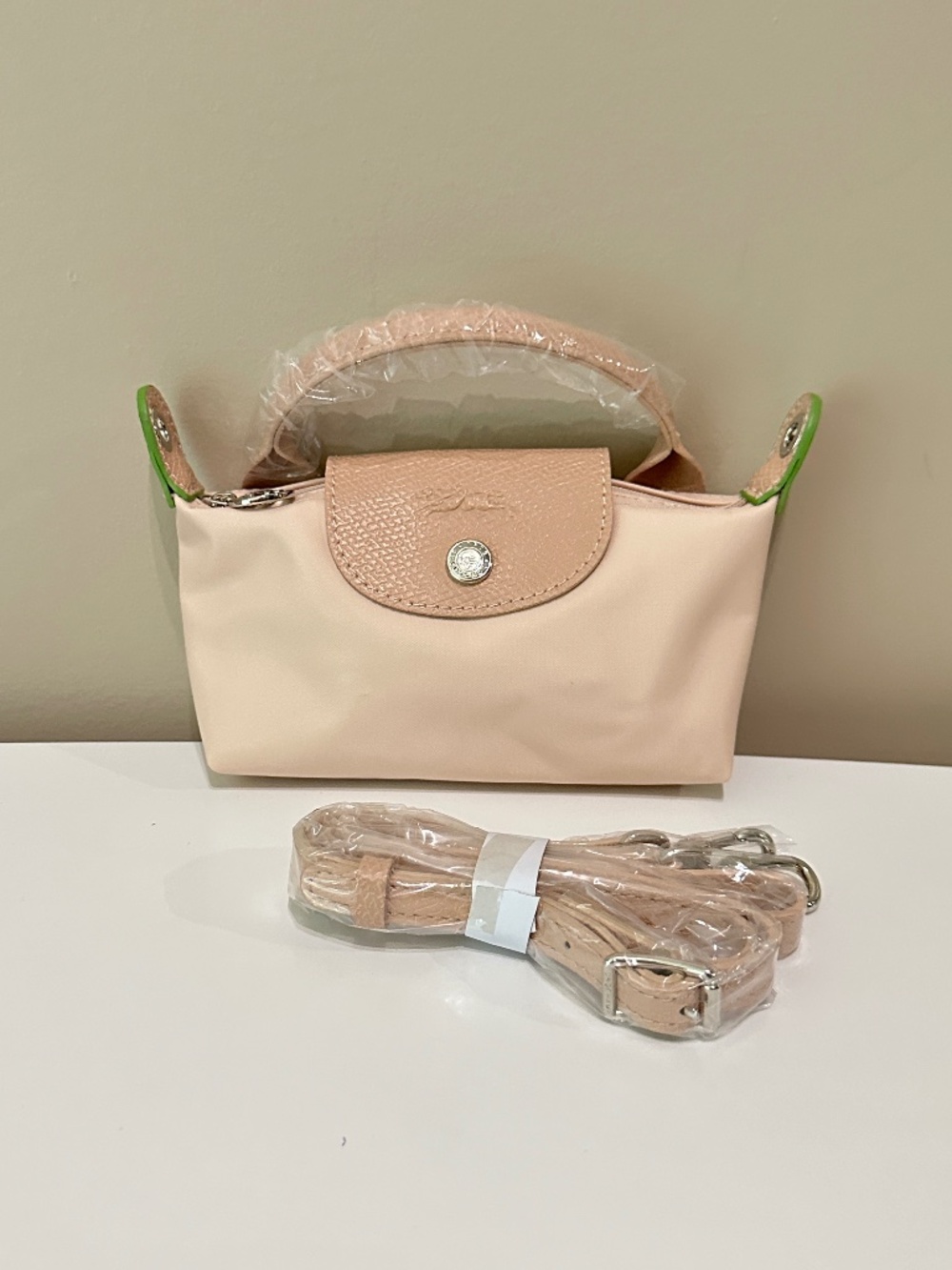 NWT Longchamp le pliage Peach Pale Pink Mini Micro Crossbody Hand Bag